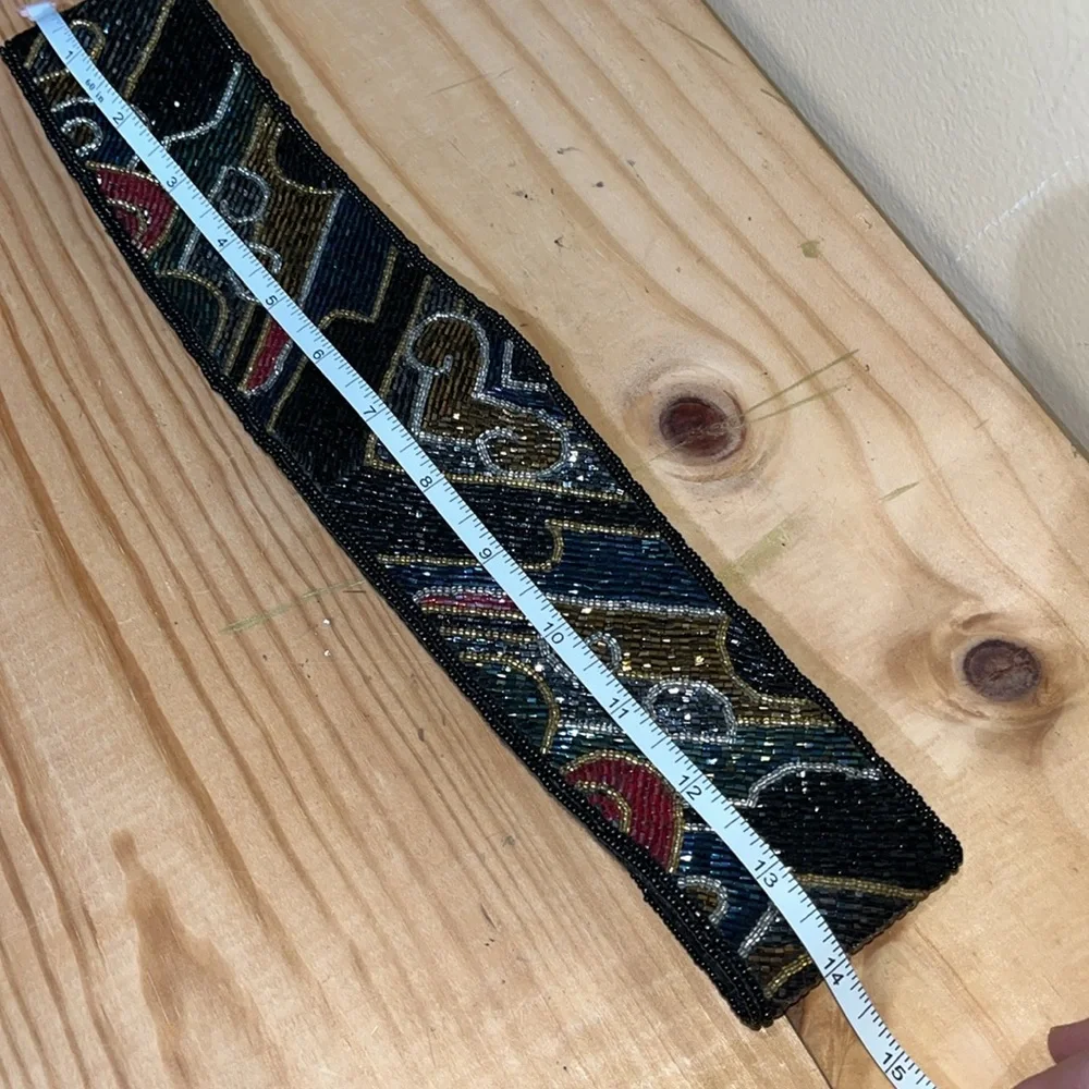 Vintage Glass Beaded Multicolored Glam Waist Belt Velcro Closure